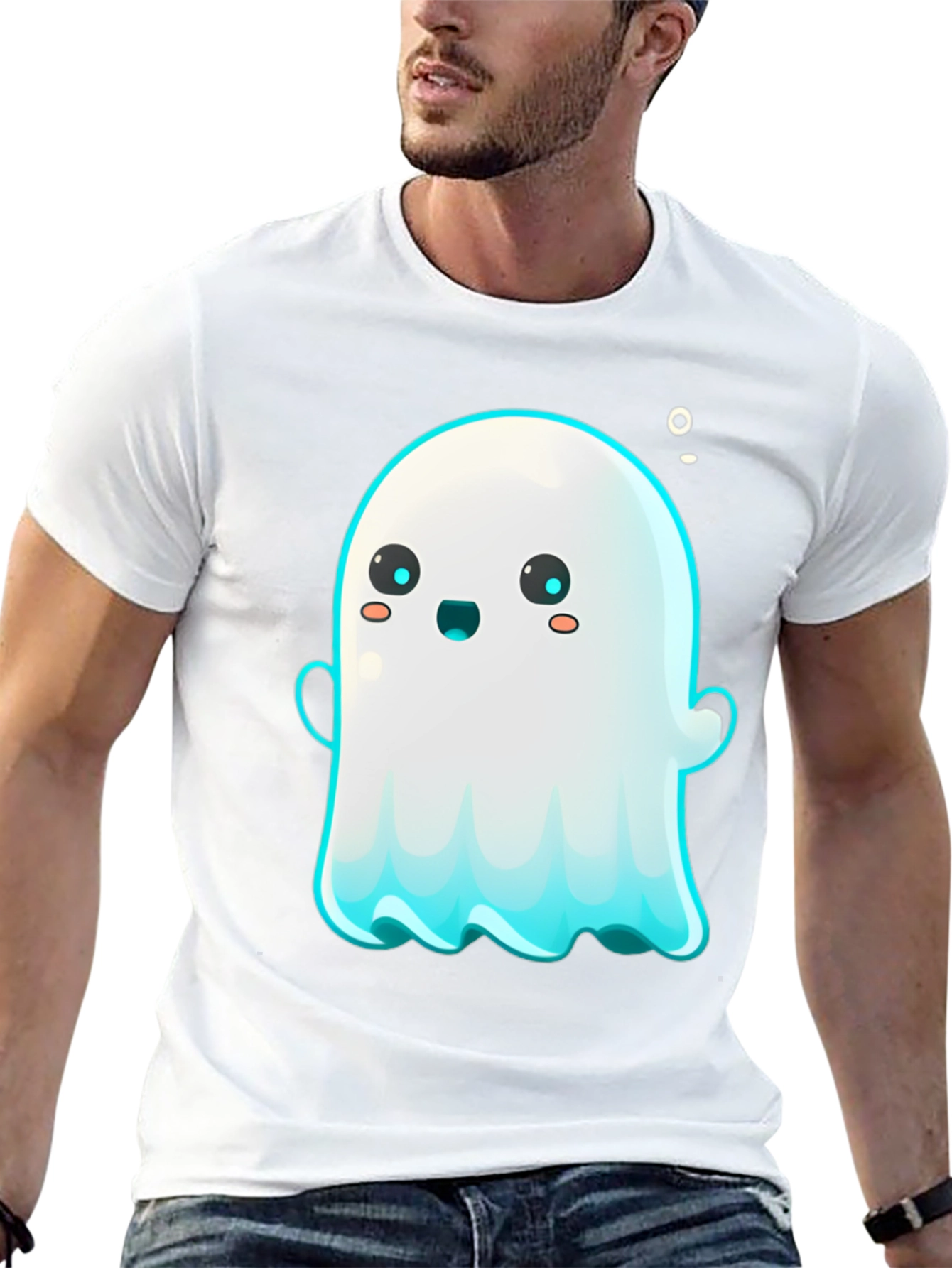 Cute Ghost Graphic Tee - Black Short Sleeve Shirt