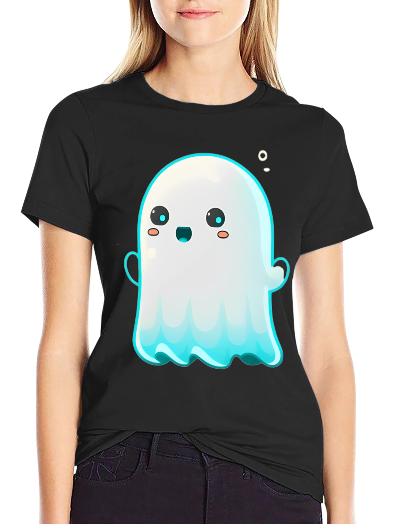Cute Ghost Graphic Tee - Black Short Sleeve Shirt