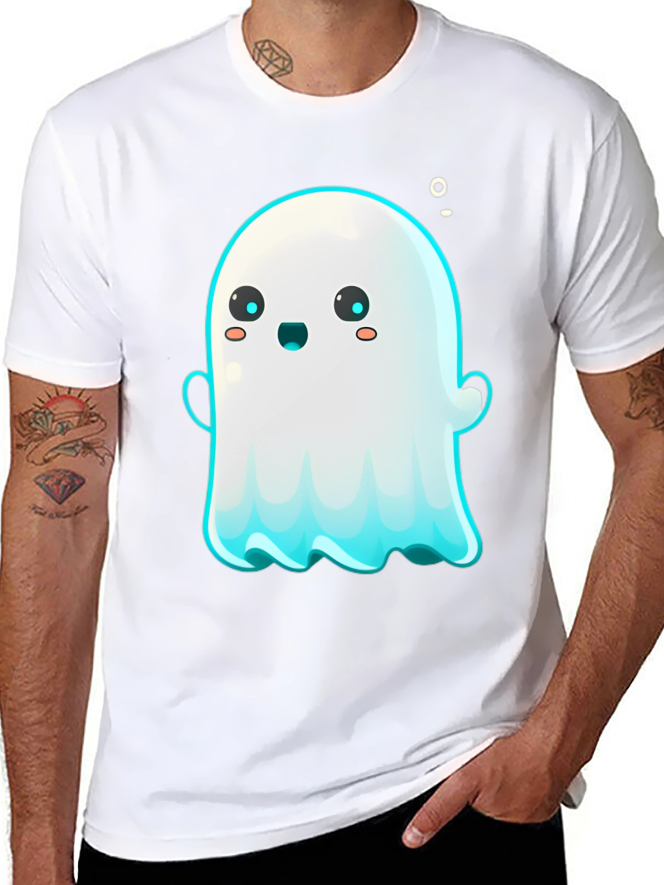 Cute Ghost Graphic Tee - Black Short Sleeve Shirt