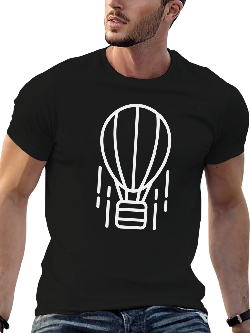 Black T-Shirt with Hot Air Balloon Graphic