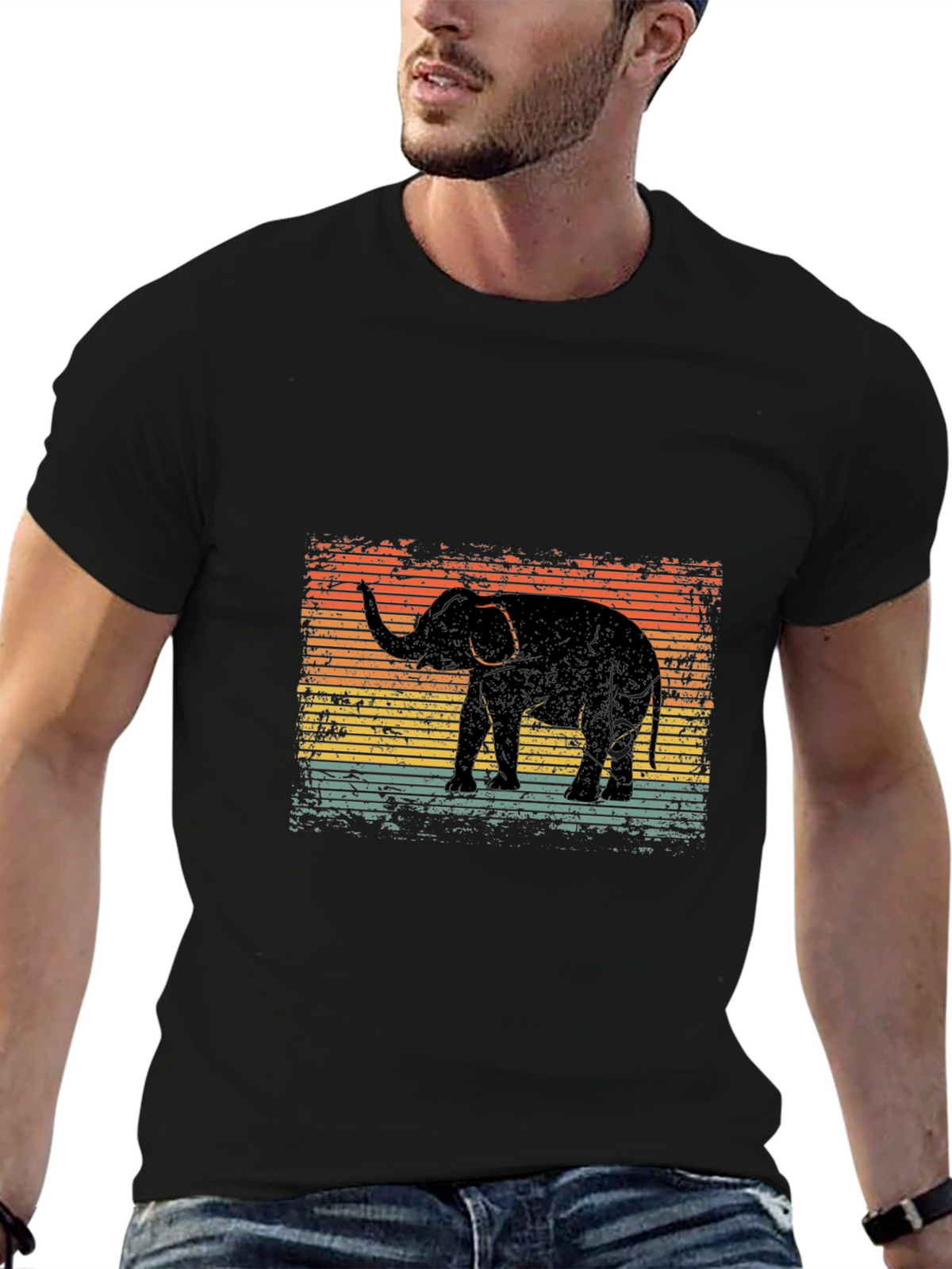 Vintage Elephant Graphic Black T-Shirt