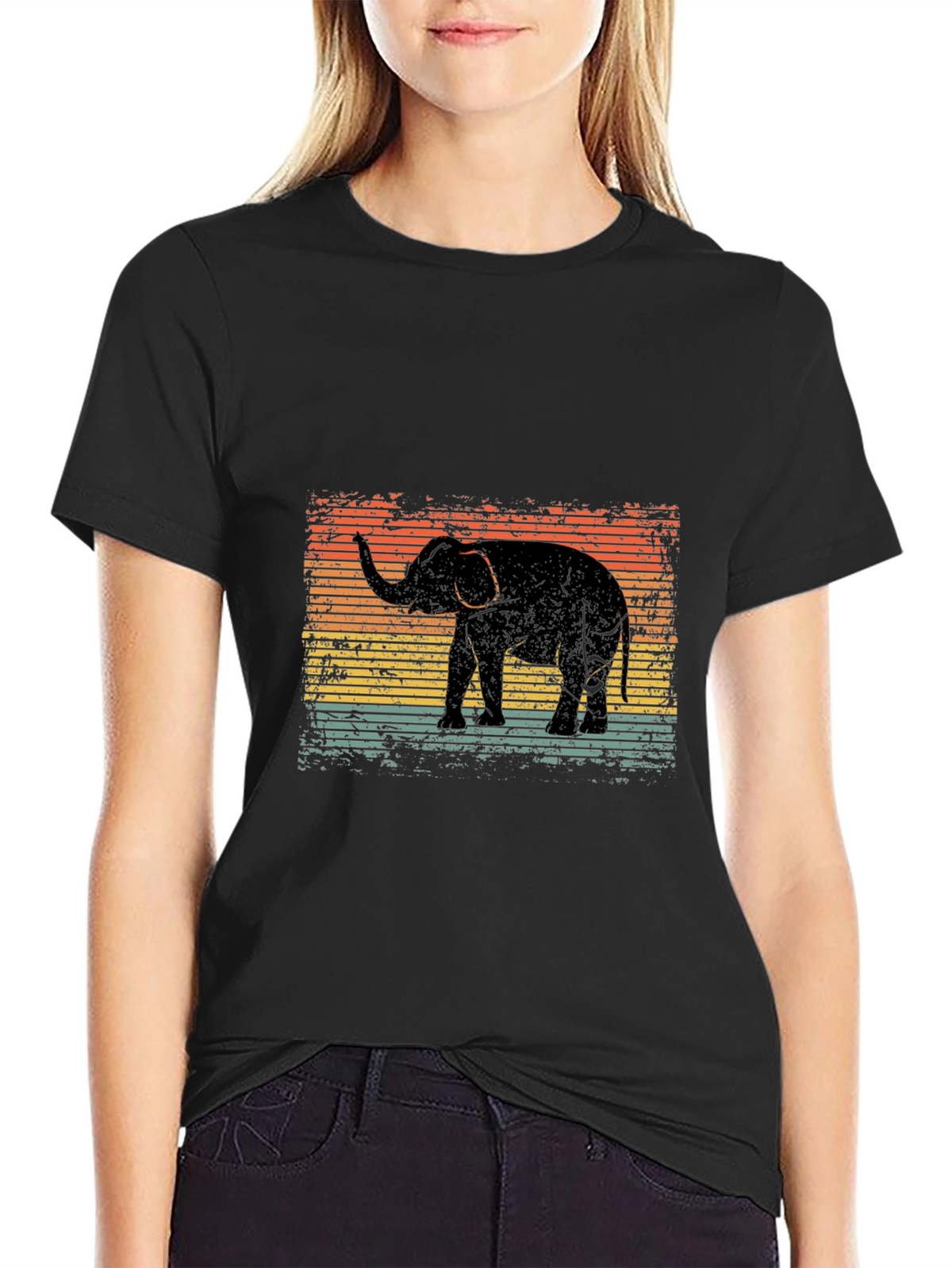 Vintage Elephant Graphic Black T-Shirt