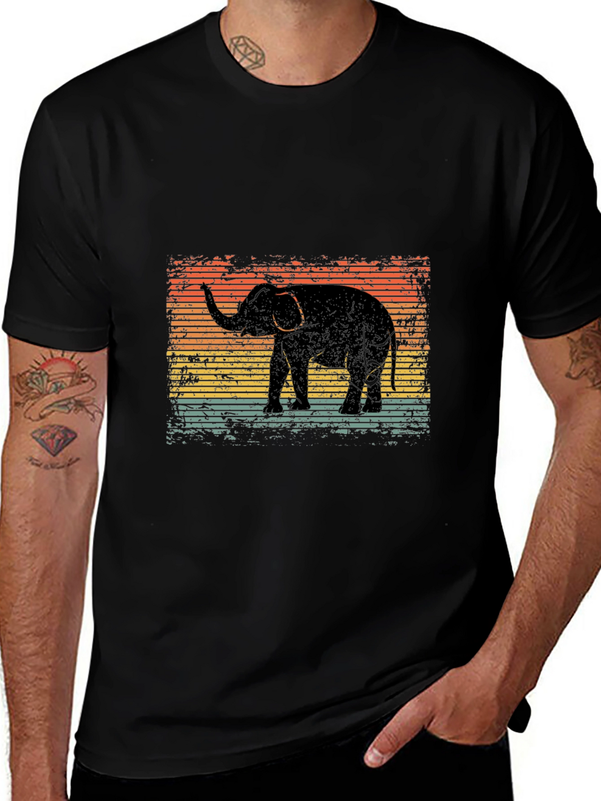 Vintage Elephant Graphic Black T-Shirt
