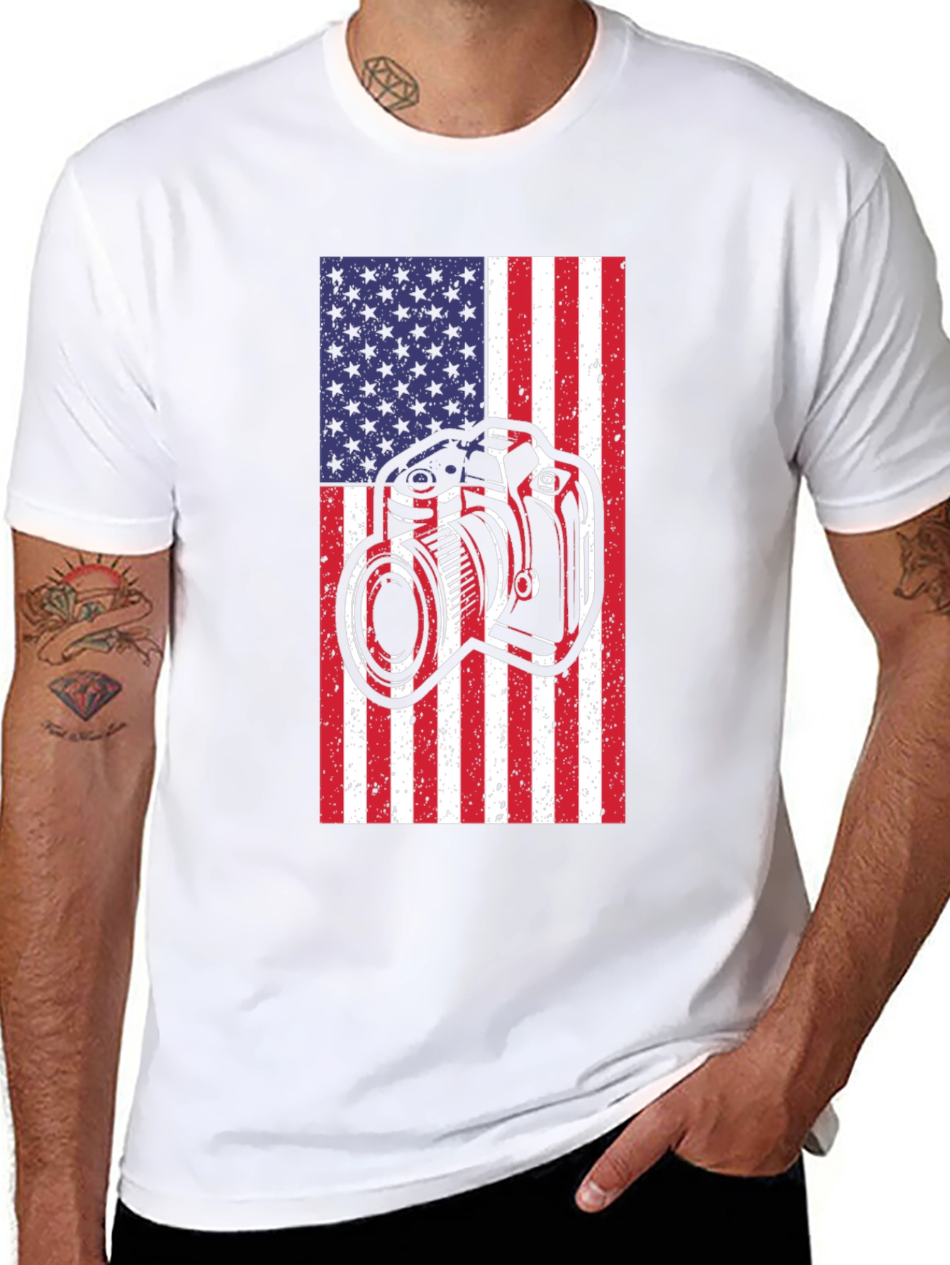 American Flag Camera Graphic T-Shirt