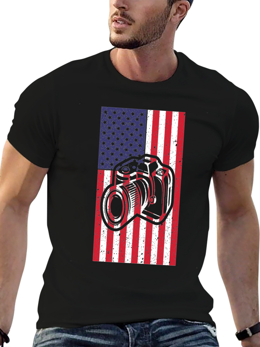 American Flag Camera Graphic T-Shirt