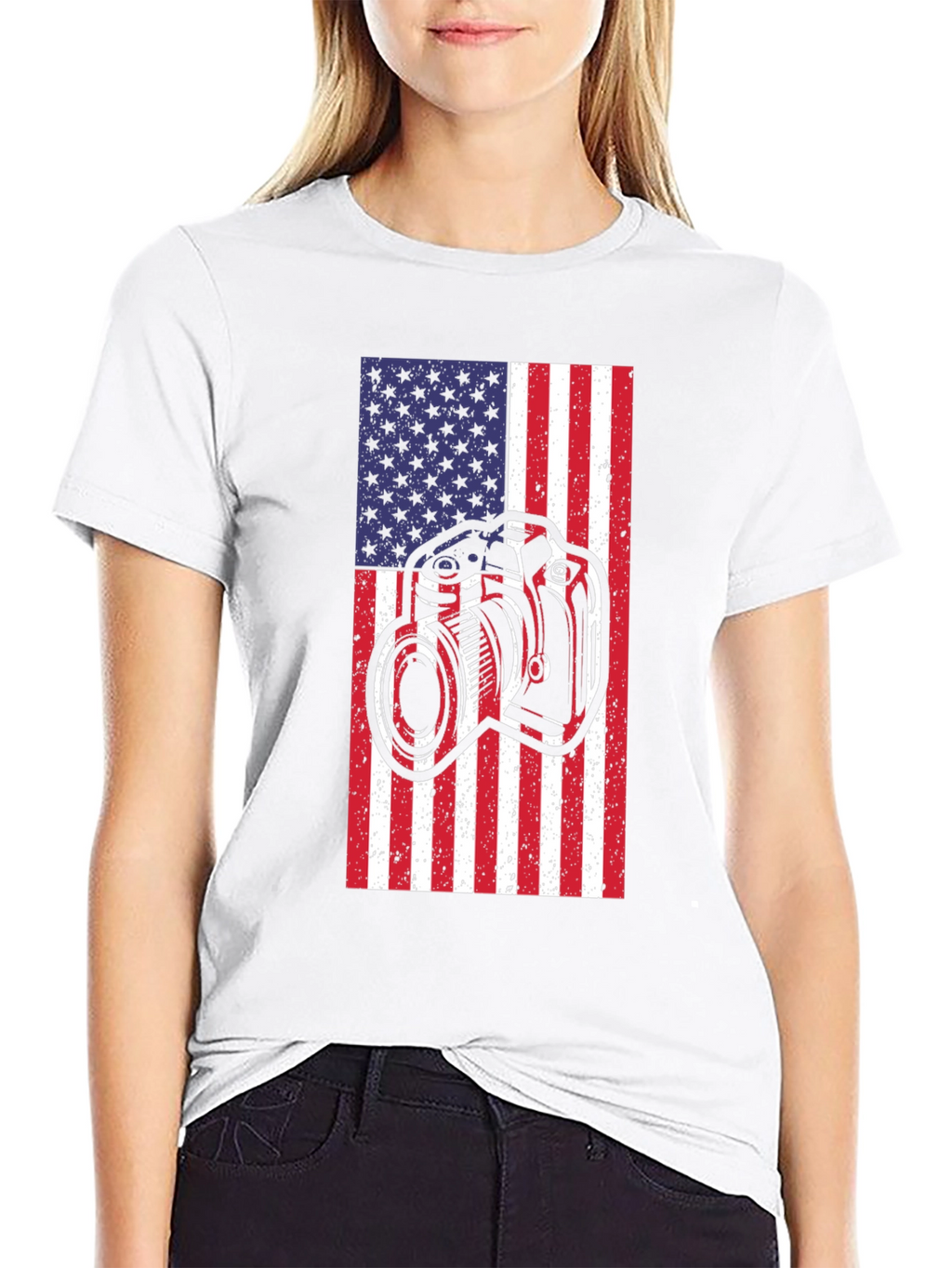 American Flag Camera Graphic T-Shirt