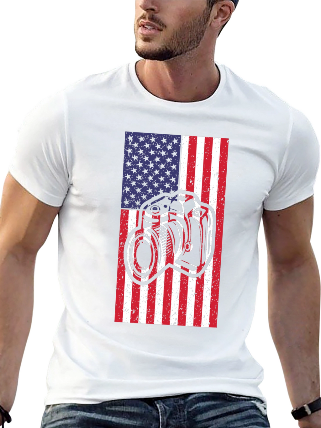 American Flag Camera Graphic T-Shirt