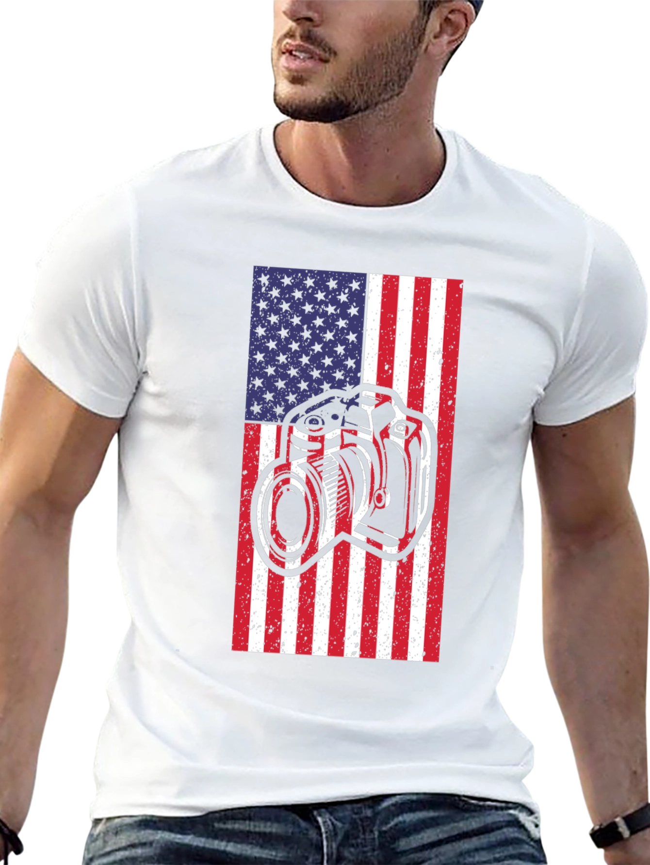 American Flag Camera Graphic T-Shirt