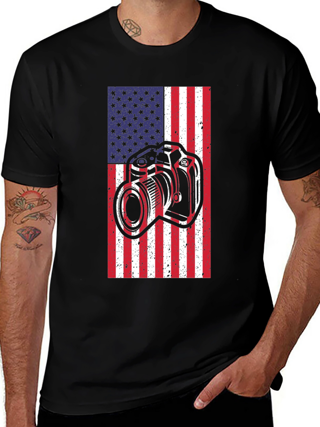 American Flag Camera Graphic T-Shirt