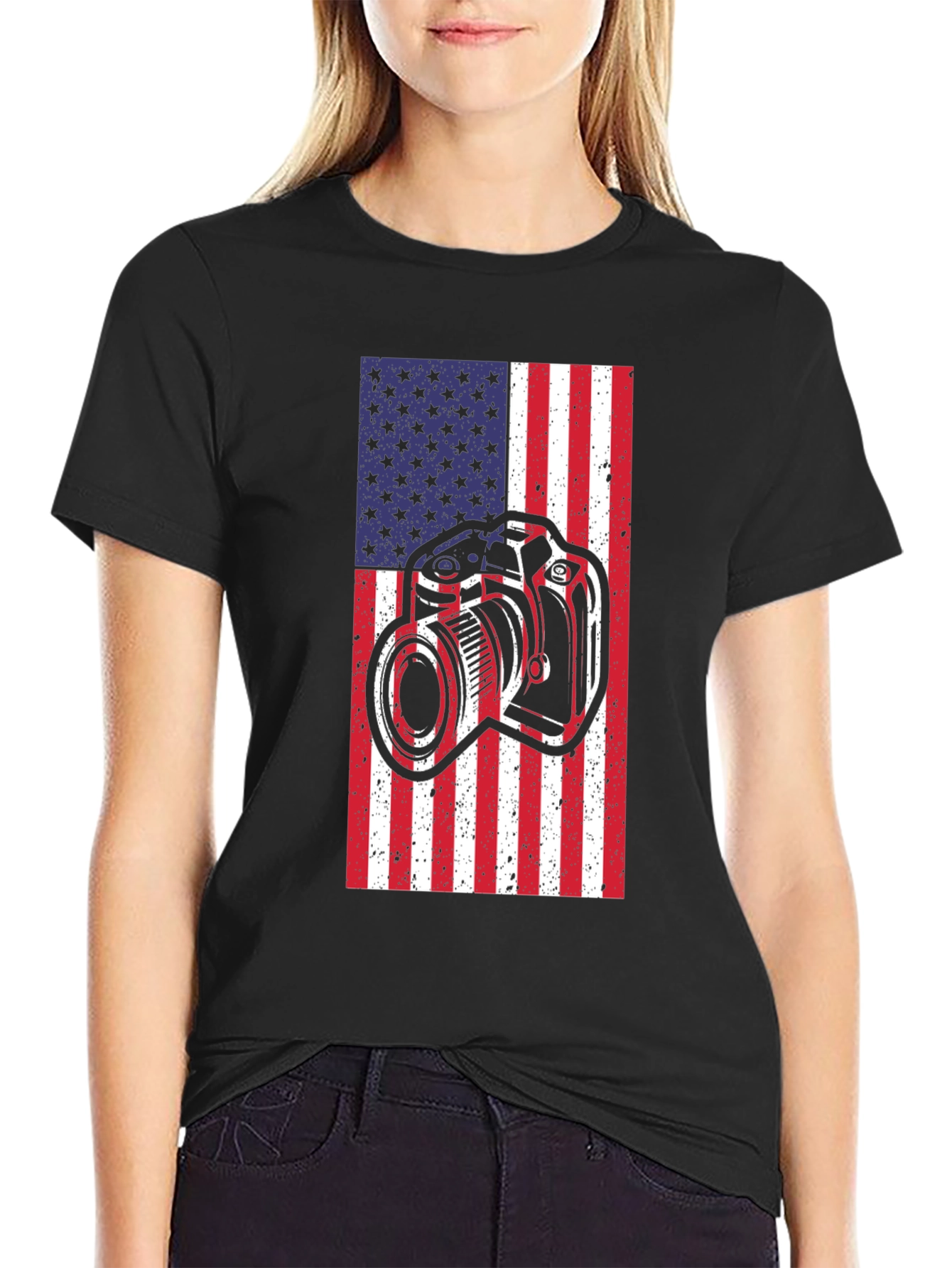 American Flag Camera Graphic T-Shirt