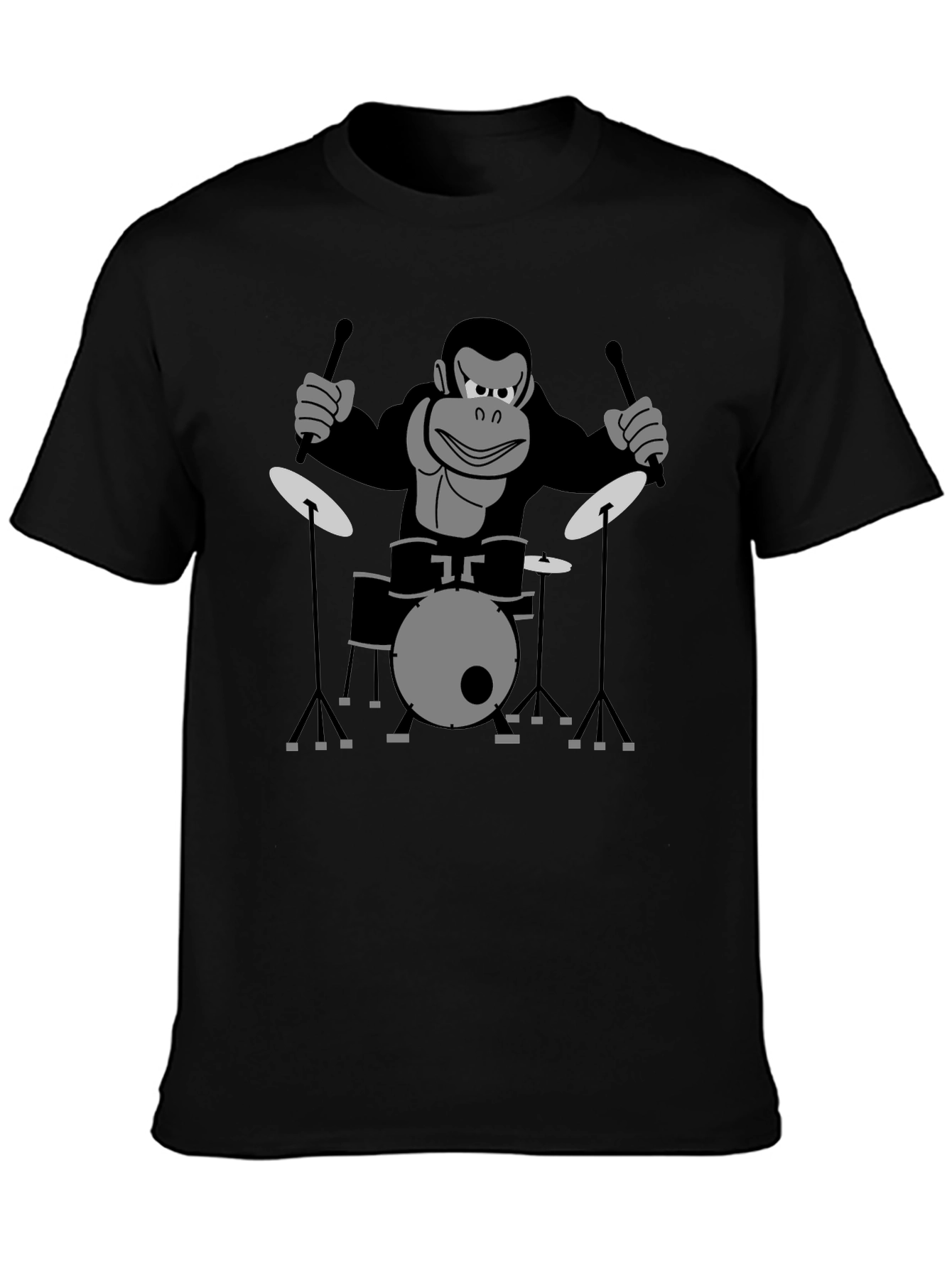 Monkey Drummer T-Shirt - Black Cotton Tee
