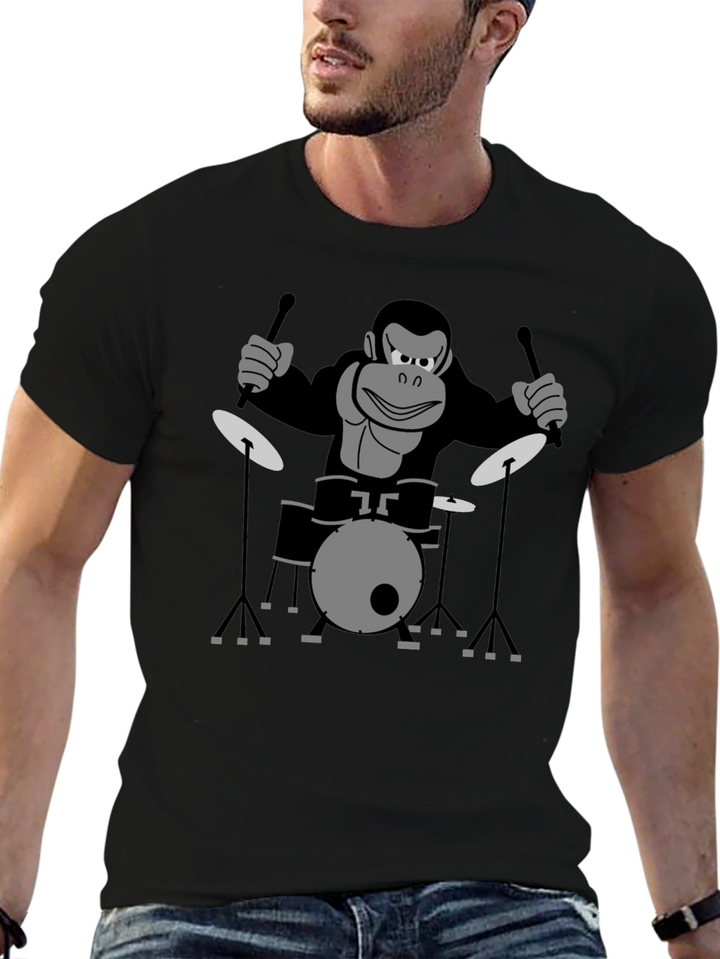 Monkey Drummer T-Shirt - Black Cotton Tee
