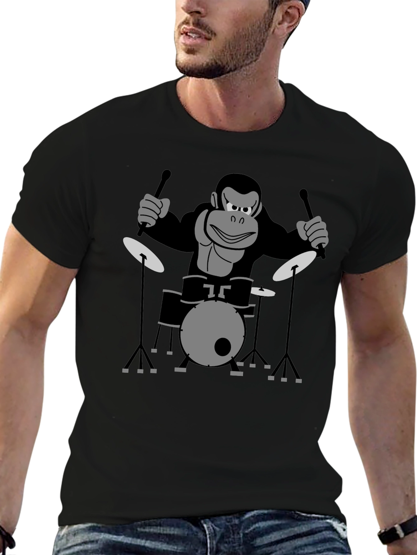 Monkey Drummer T-Shirt - Black Cotton Tee