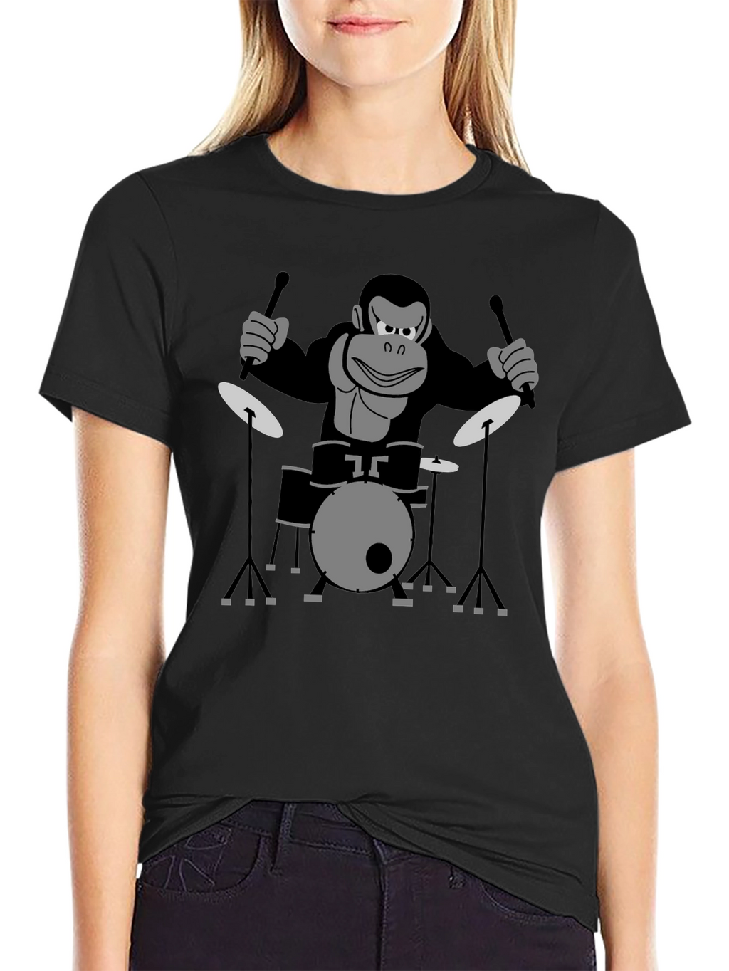 Monkey Drummer T-Shirt - Black Cotton Tee