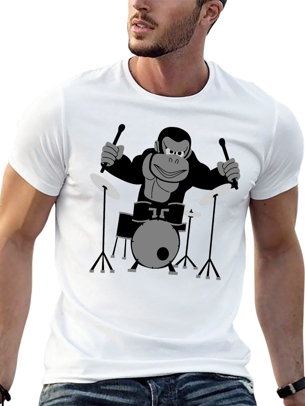 Monkey Drummer T-Shirt - Black Cotton Tee