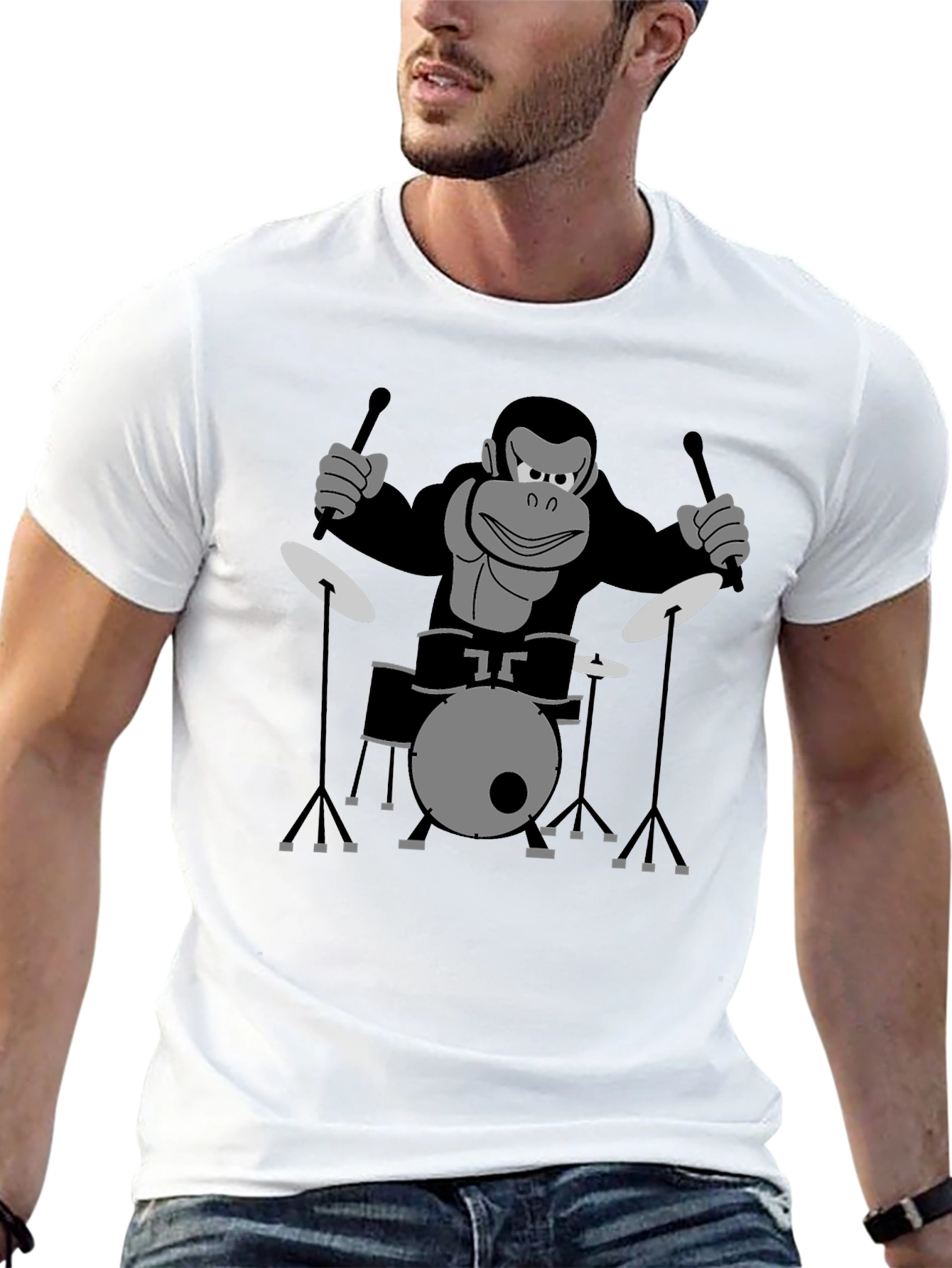 Monkey Drummer T-Shirt - Black Cotton Tee