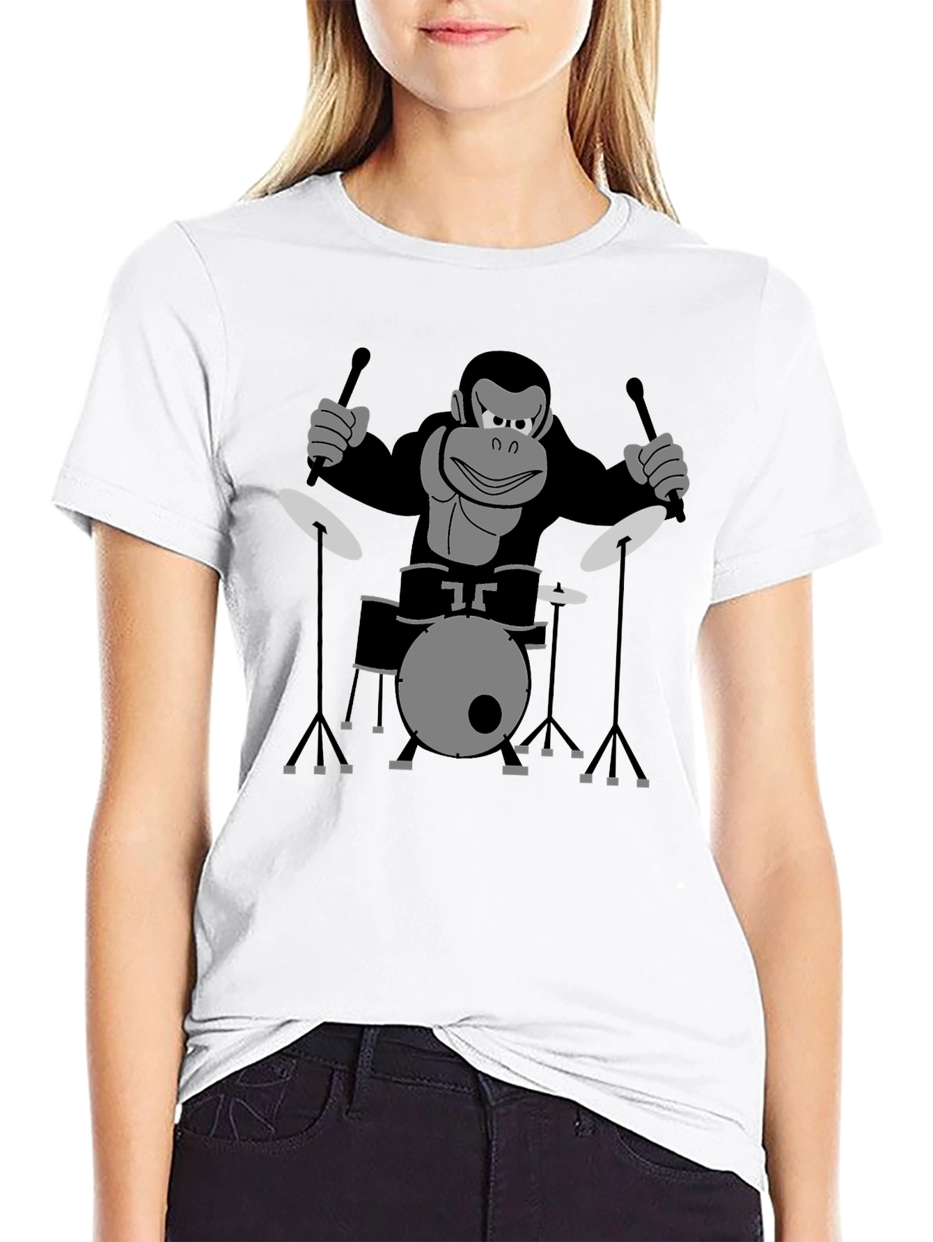 Monkey Drummer T-Shirt - Black Cotton Tee