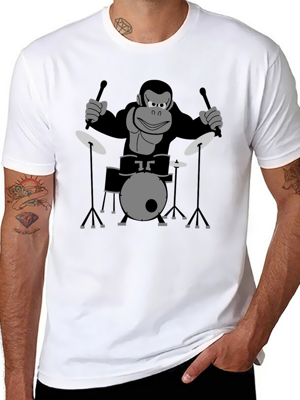 Monkey Drummer T-Shirt - Black Cotton Tee