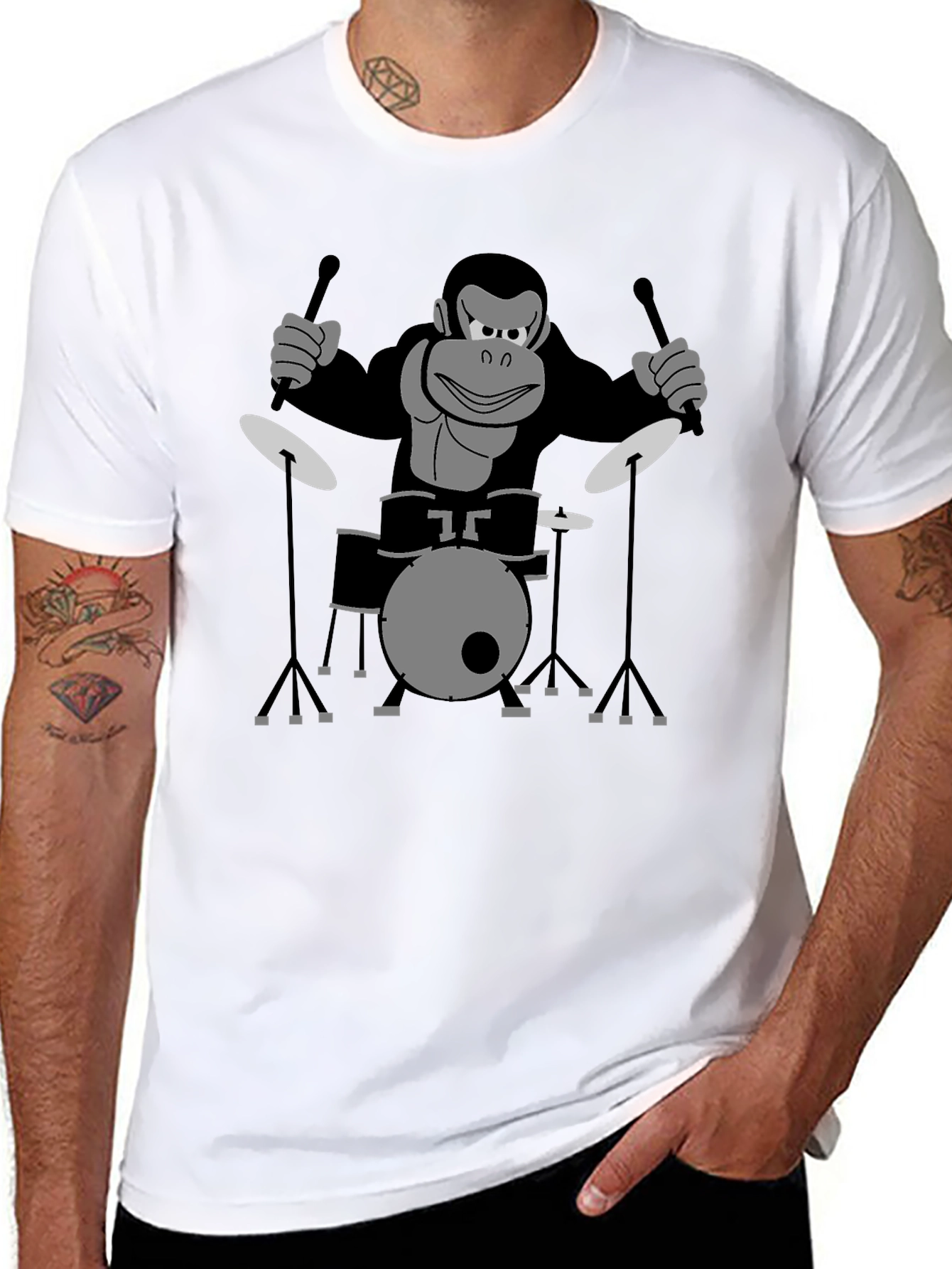 Monkey Drummer T-Shirt - Black Cotton Tee