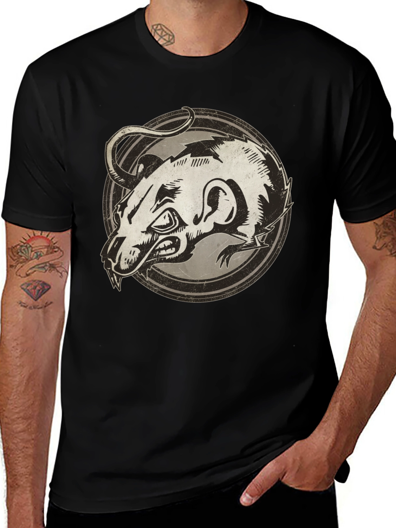 Rat Graphic Print Black T-Shirt
