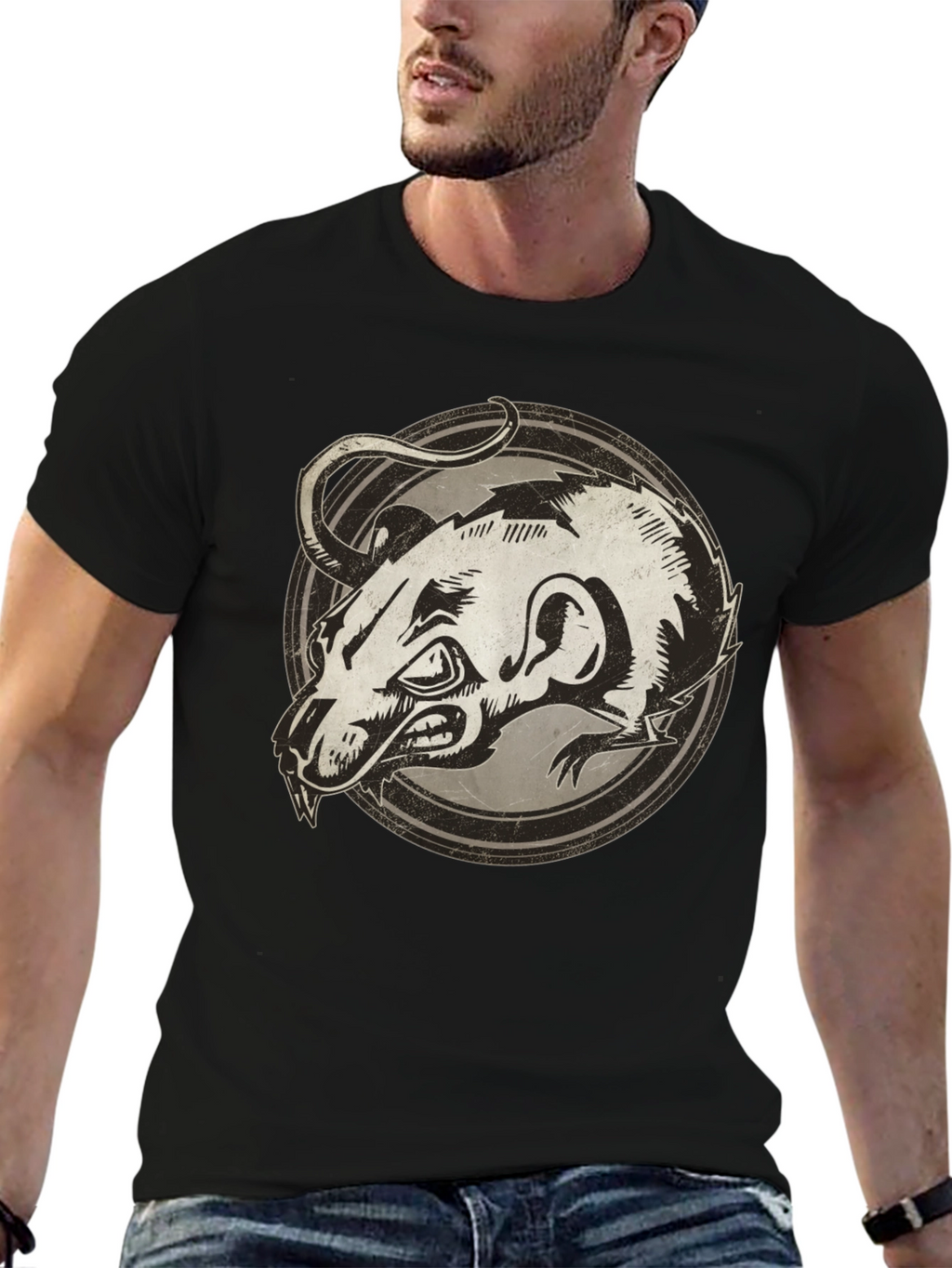 Rat Graphic Print Black T-Shirt