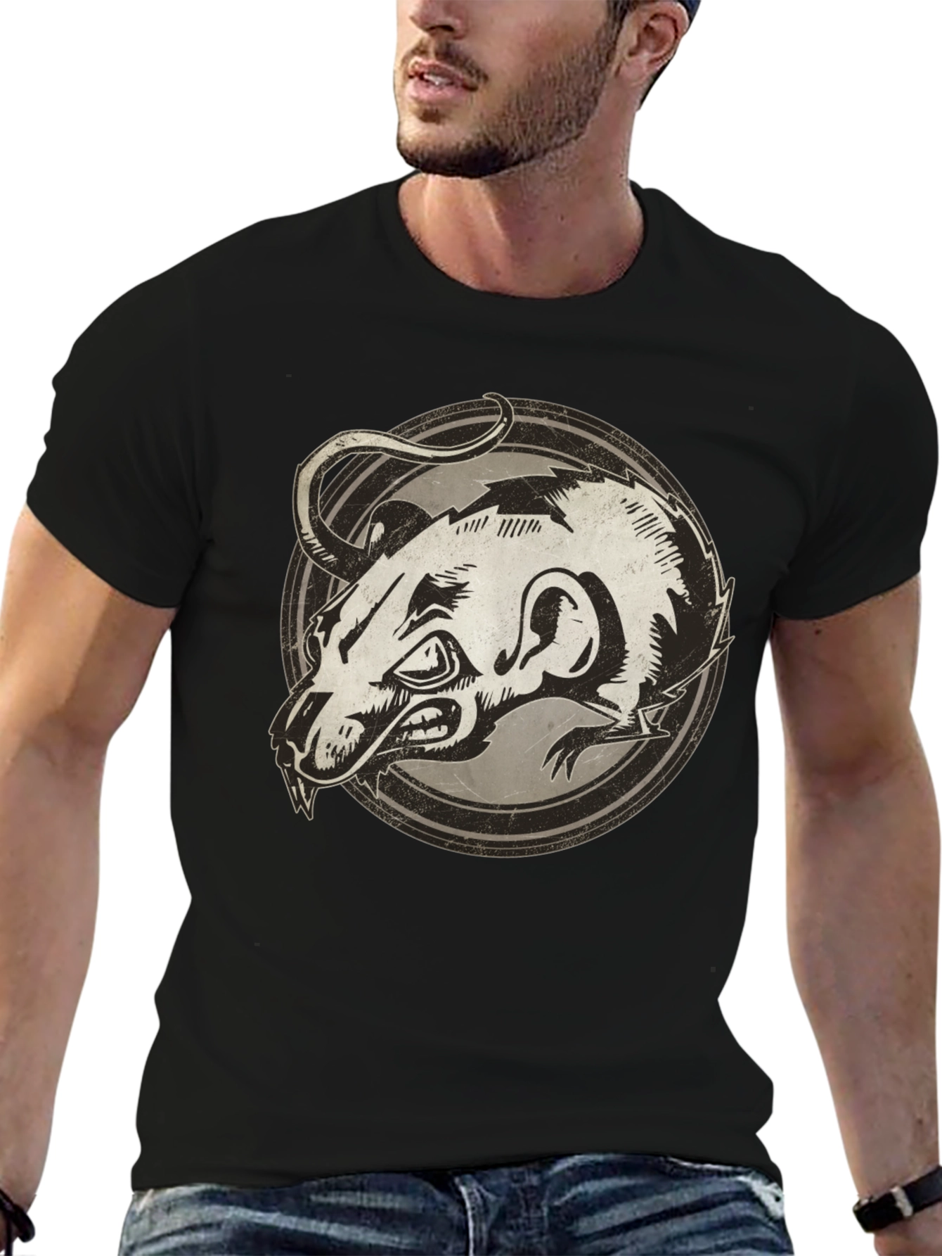 Rat Graphic Print Black T-Shirt