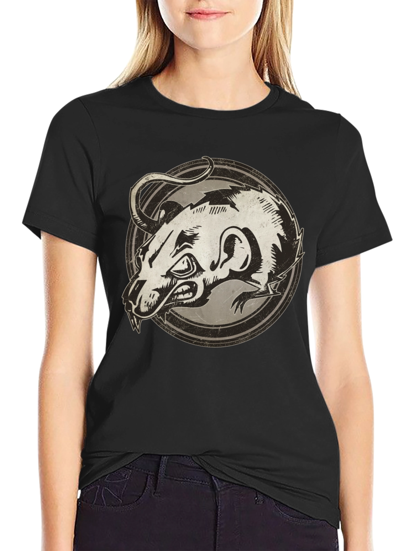 Rat Graphic Print Black T-Shirt