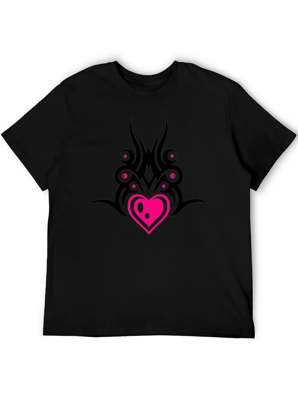 Black T-Shirt with Heart & Tribal Design