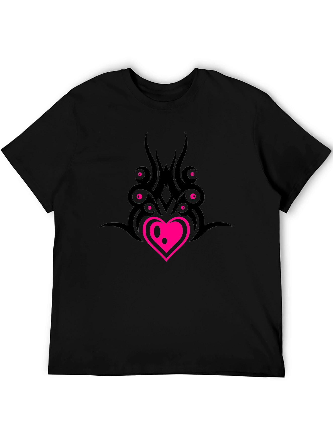 Black T-Shirt with Heart & Tribal Design