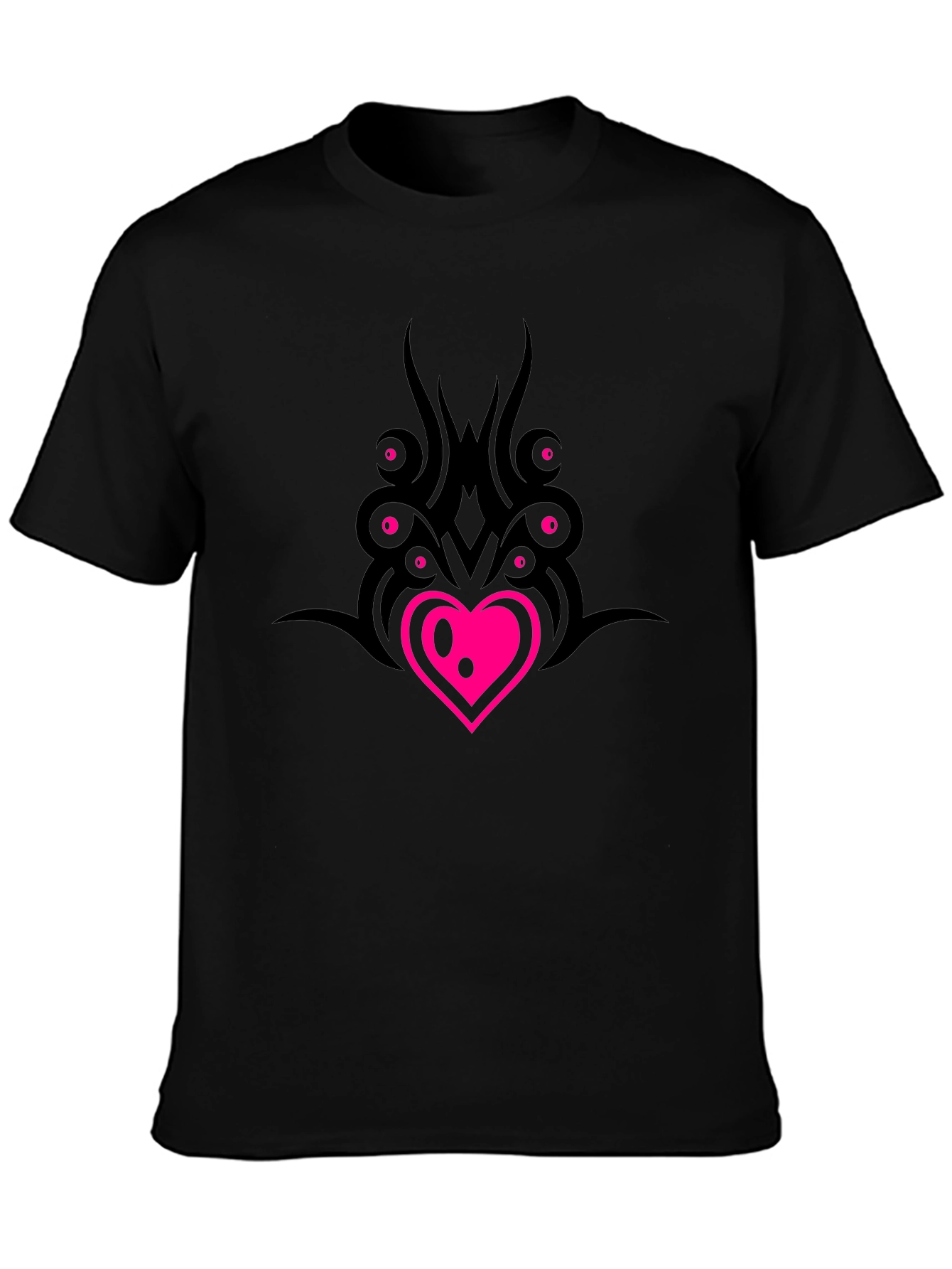 Black T-Shirt with Heart & Tribal Design