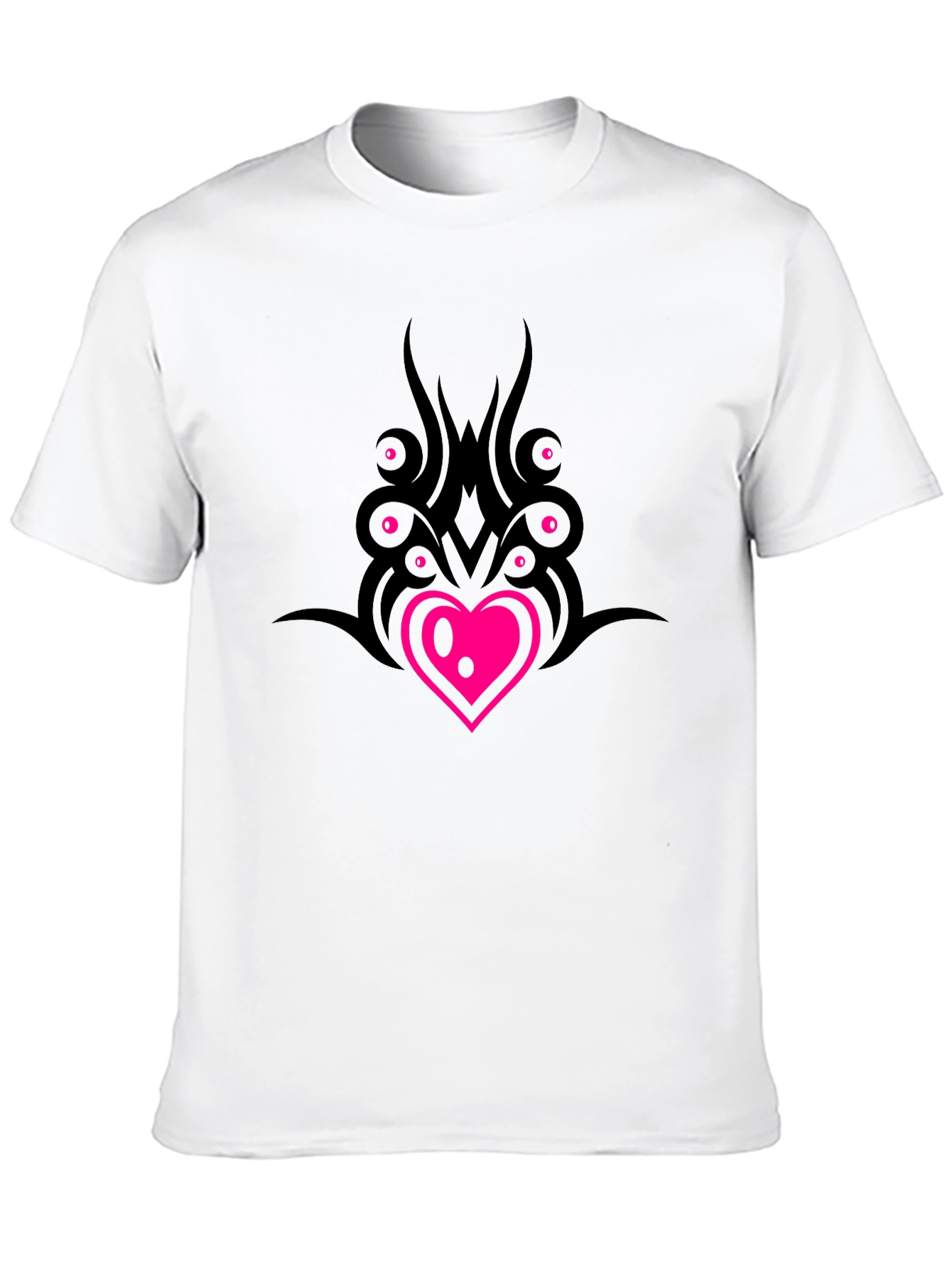 Black T-Shirt with Heart & Tribal Design