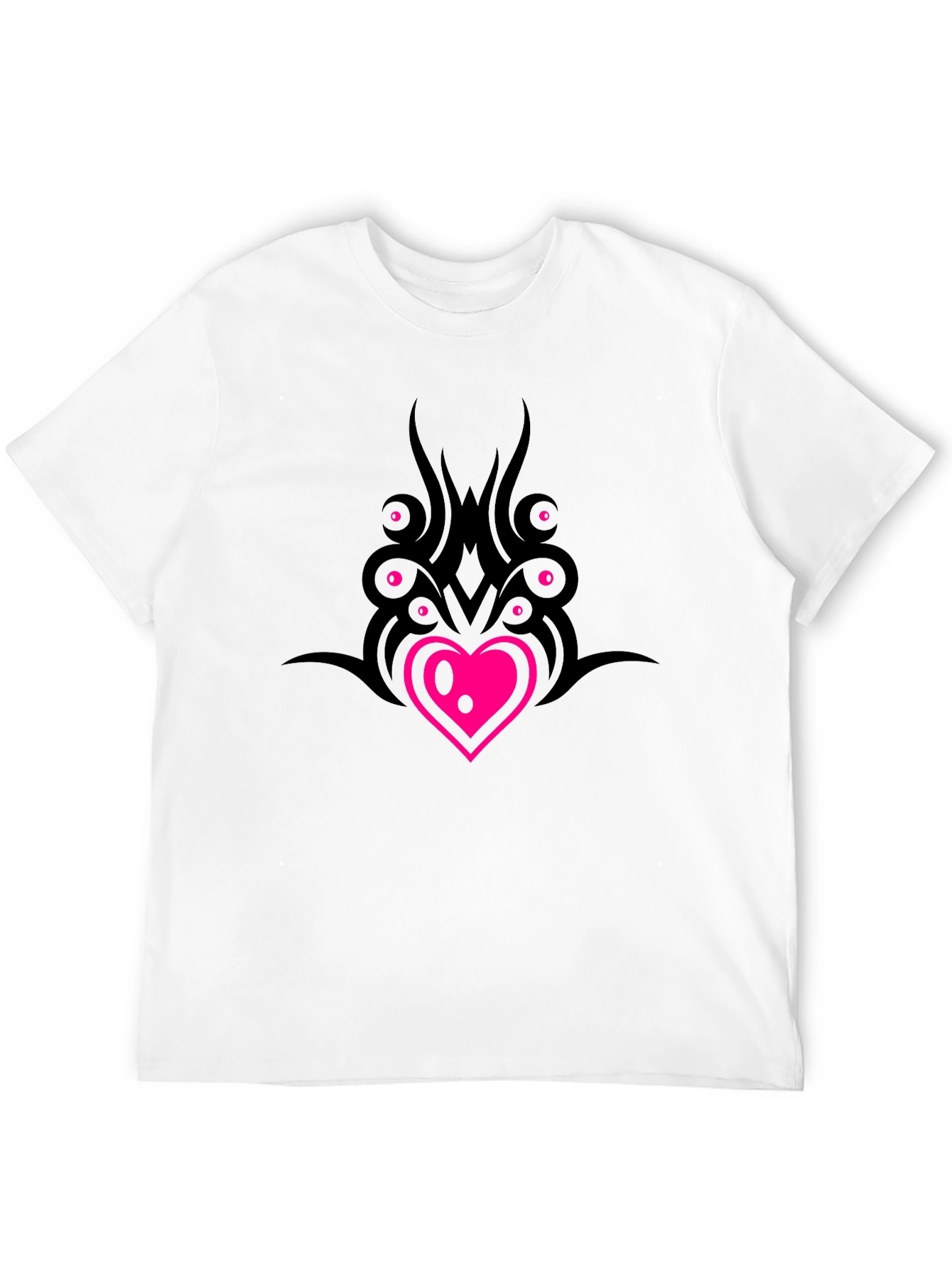 Black T-Shirt with Heart & Tribal Design