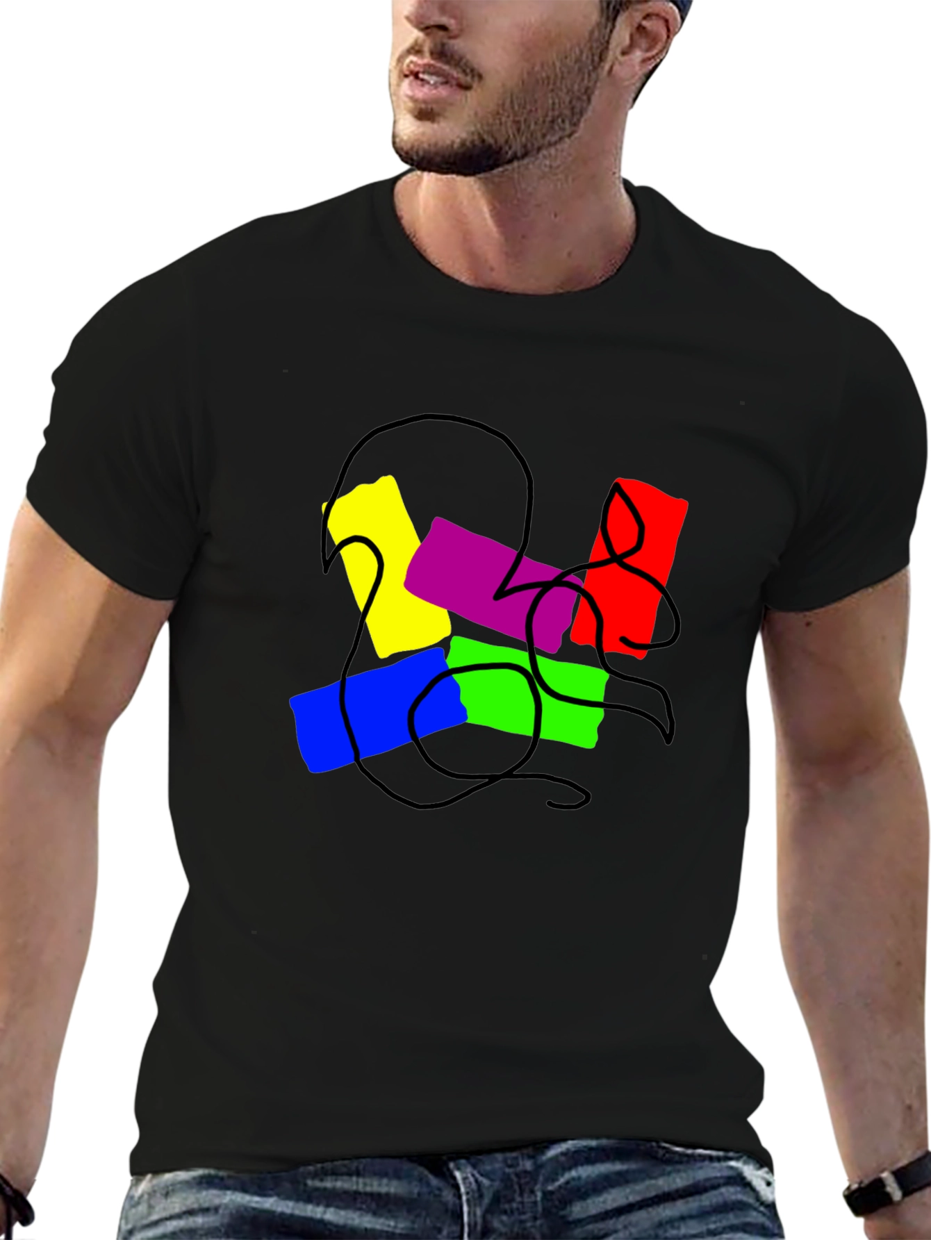 Abstract Colorful Graphic Print Black T-Shirt