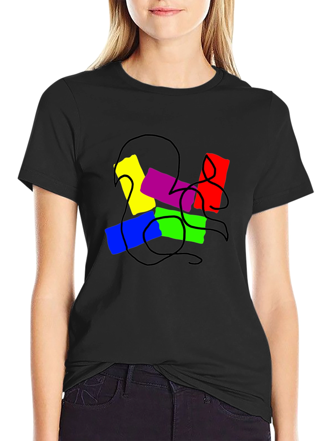 Abstract Colorful Graphic Print Black T-Shirt