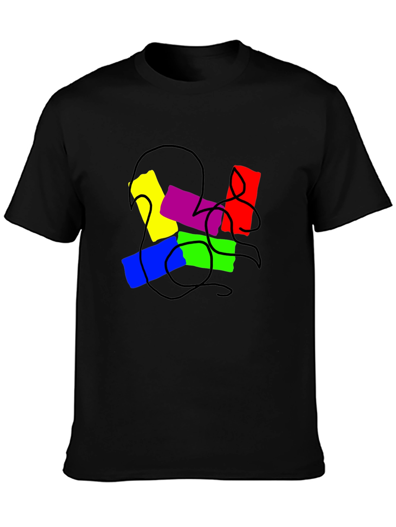 Abstract Colorful Graphic Print Black T-Shirt