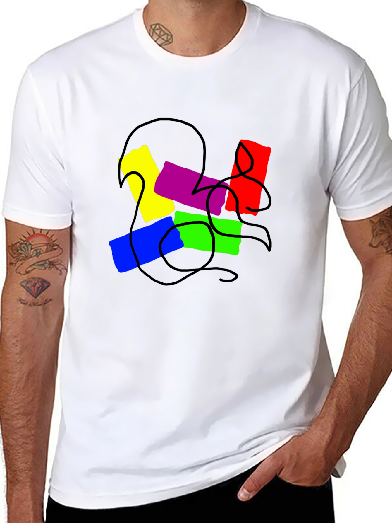 Abstract Colorful Graphic Print Black T-Shirt