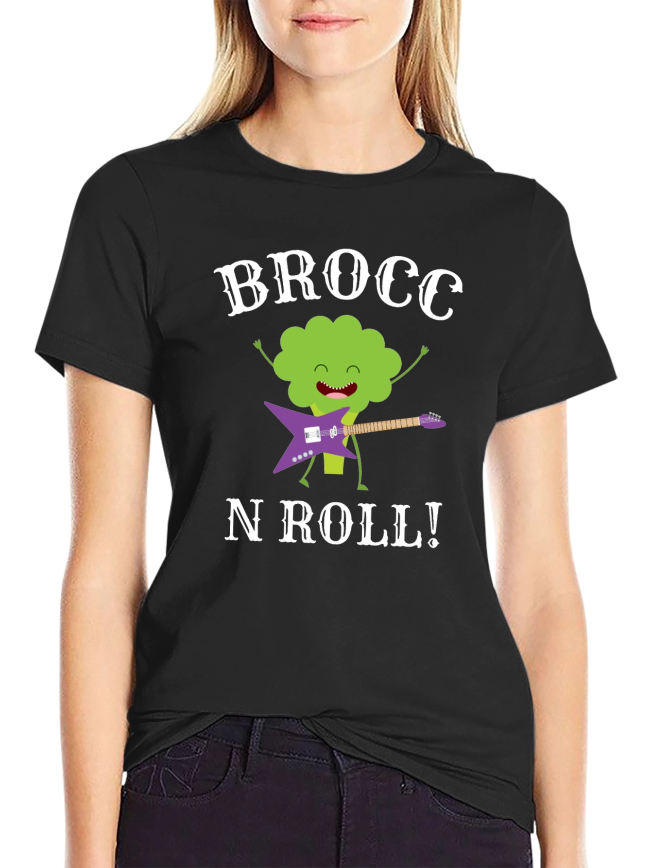 Brocc N Roll T-Shirt - Funny Broccoli Guitar Tee