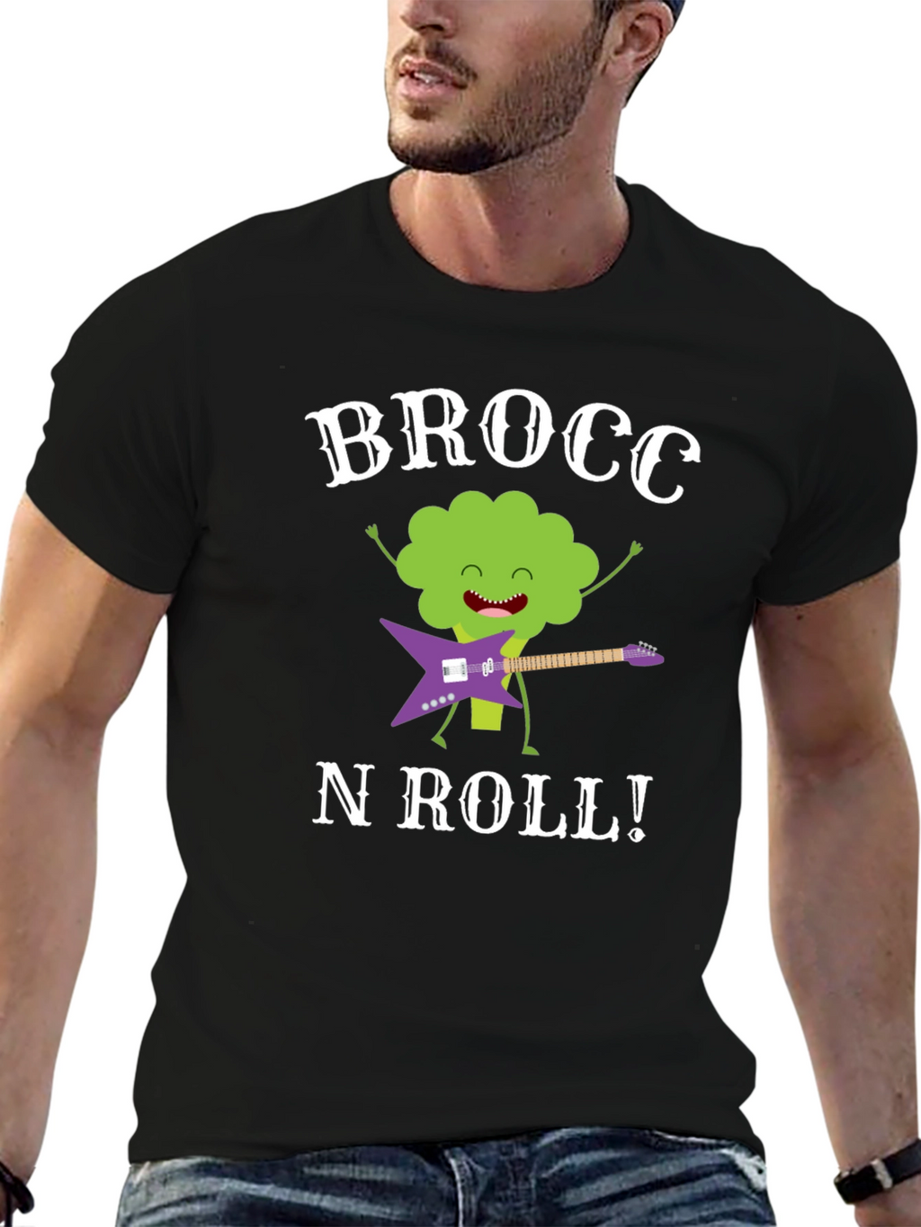 Brocc N Roll T-Shirt - Funny Broccoli Guitar Tee