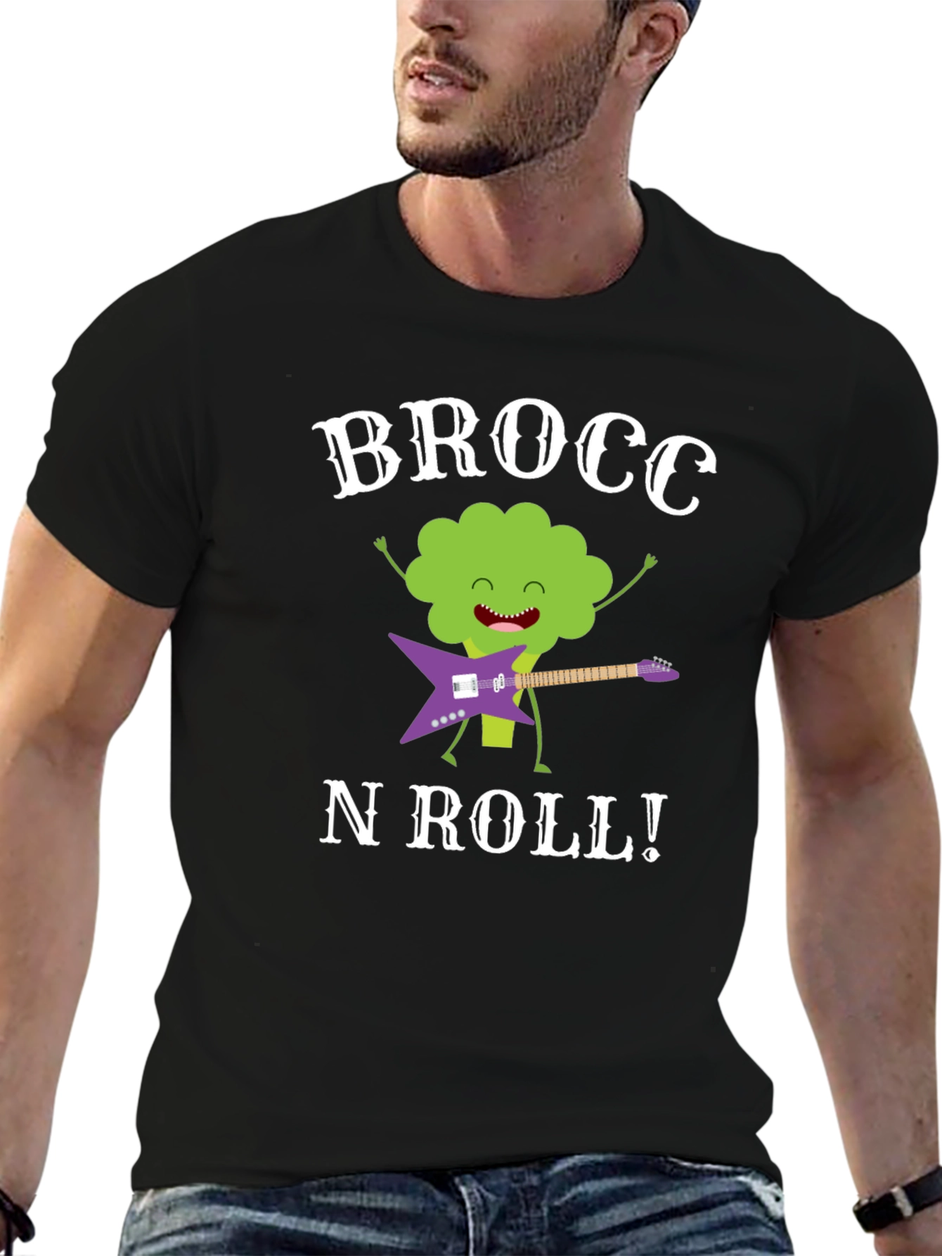 Brocc N Roll T-Shirt - Funny Broccoli Guitar Tee