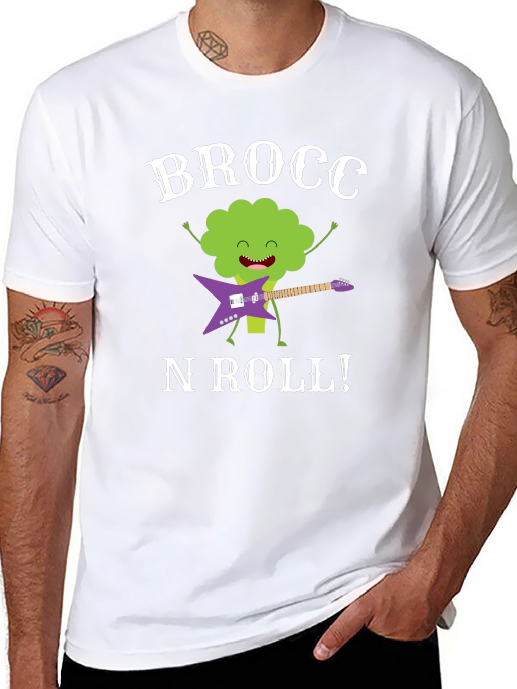 Brocc N Roll T-Shirt - Funny Broccoli Guitar Tee
