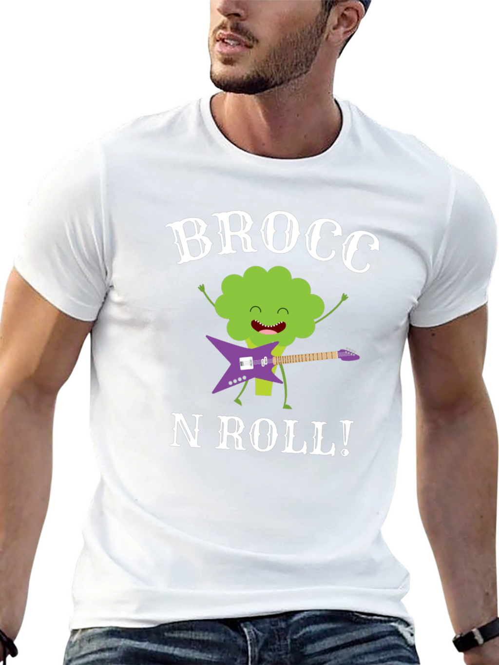 Brocc N Roll T-Shirt - Funny Broccoli Guitar Tee