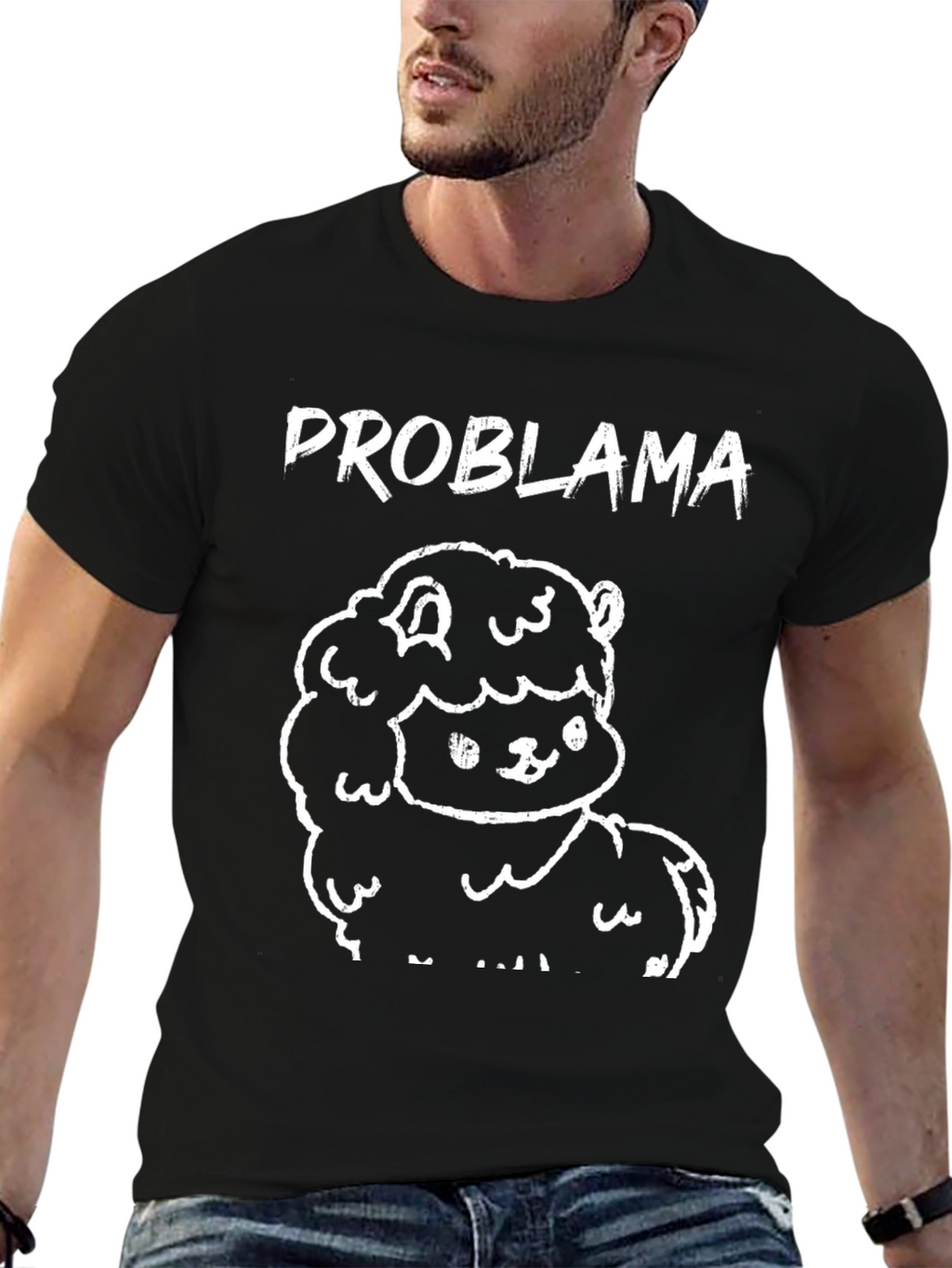 Problama Black Cotton Graphic T-Shirt