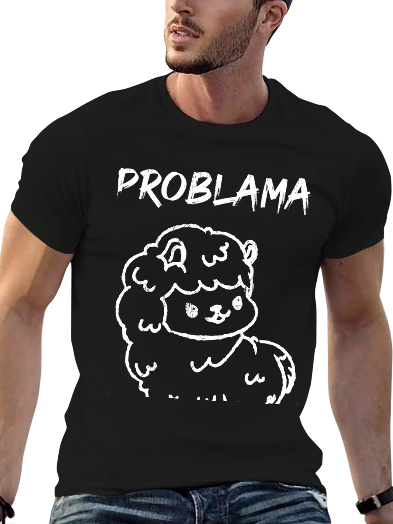 Problama Black Cotton Graphic T-Shirt