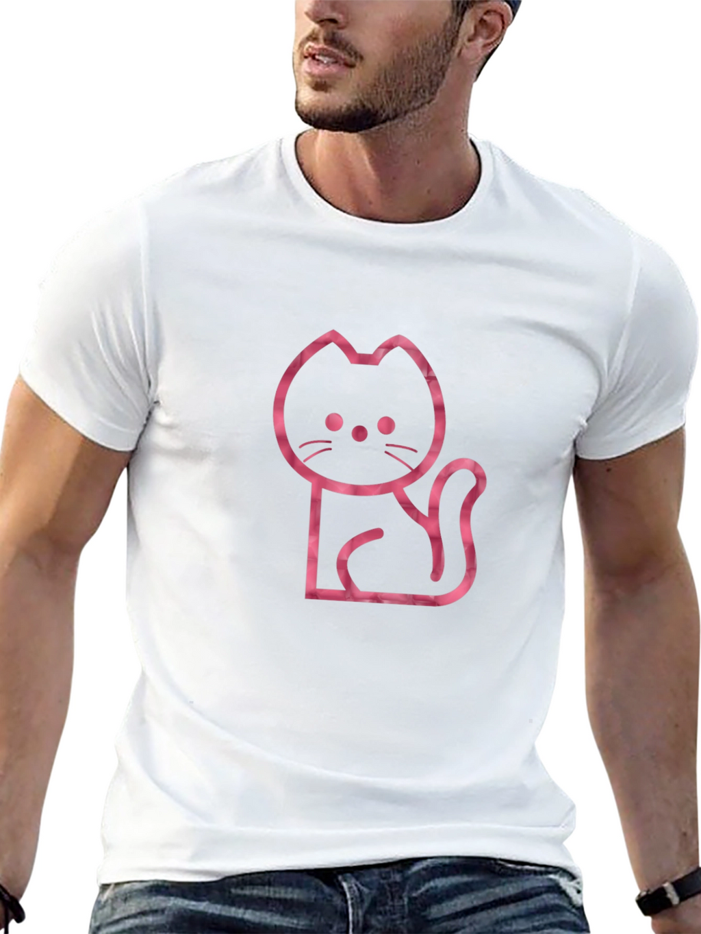 Cool Cat Outline Graphic Tee - Black