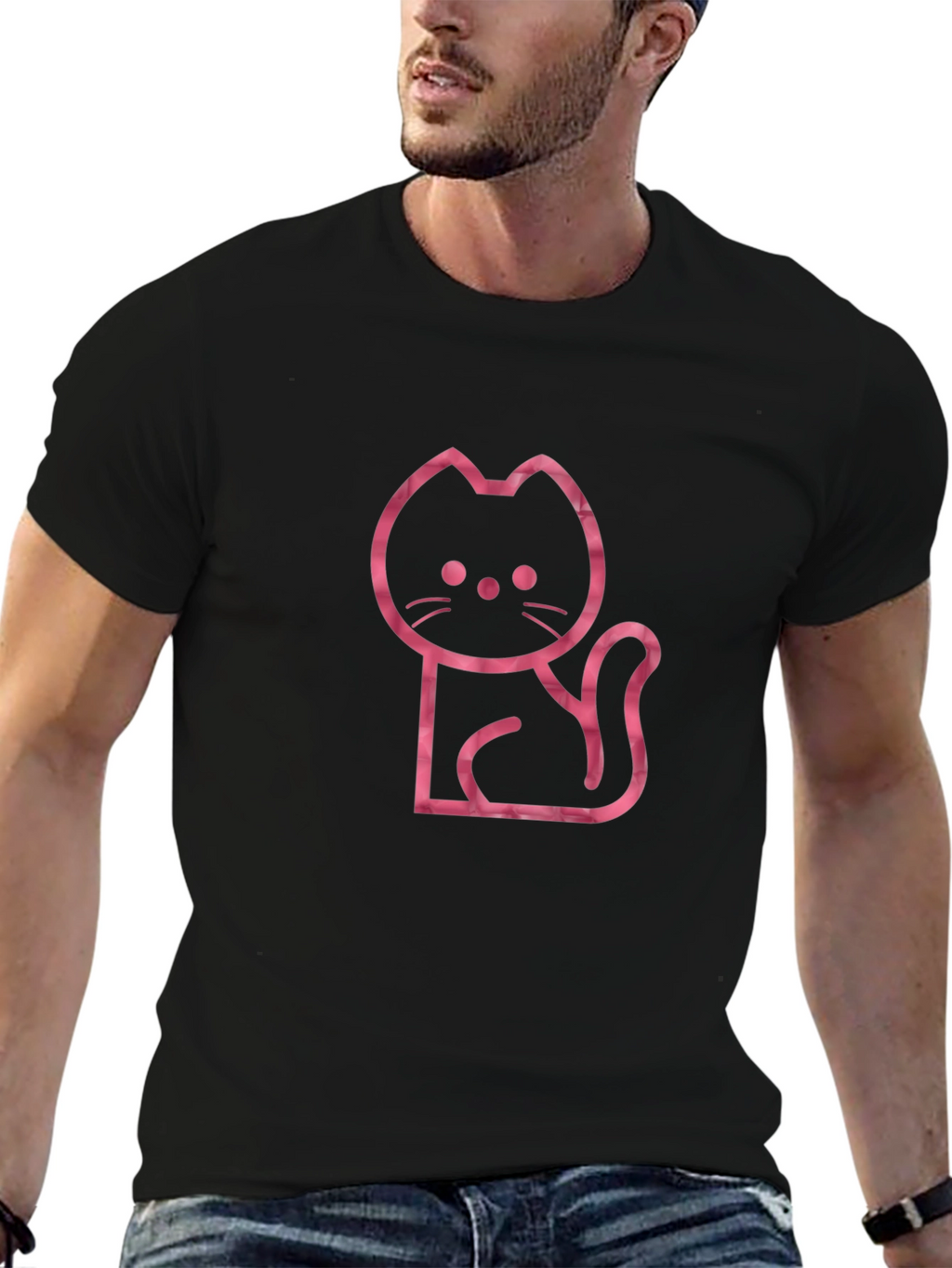 Cool Cat Outline Graphic Tee - Black