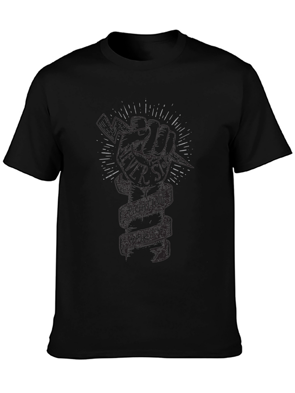 Fighting Spirit Graphic Print Black T-Shirt