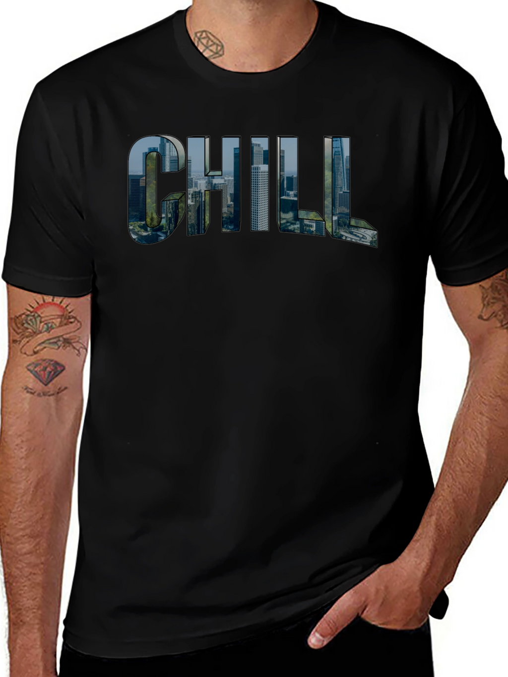 Chill Cityscape Graphic Tee - Black Cotton T-Shirt