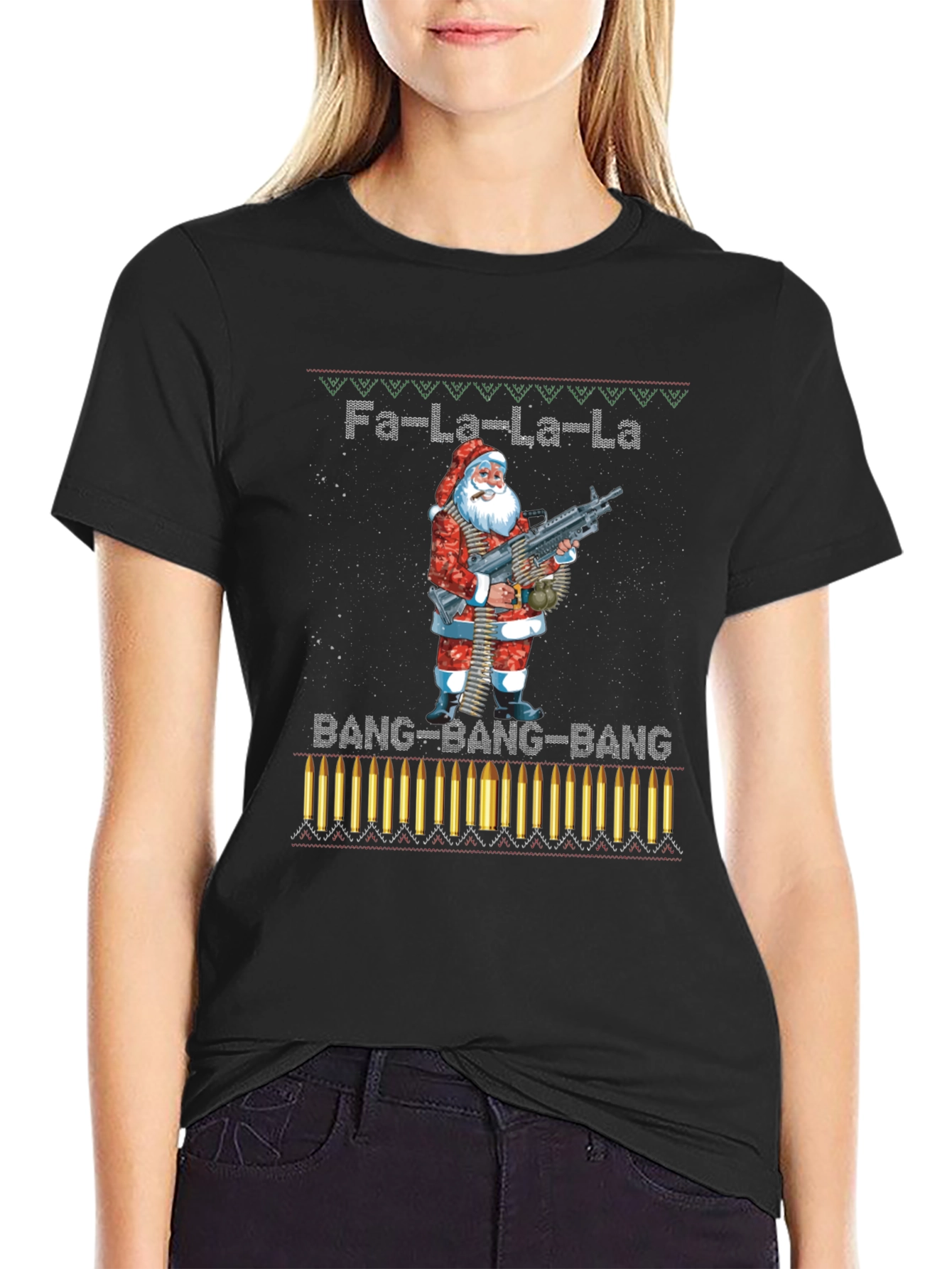 Fa-La-La-La-La Santa Machine Gun T-Shirt