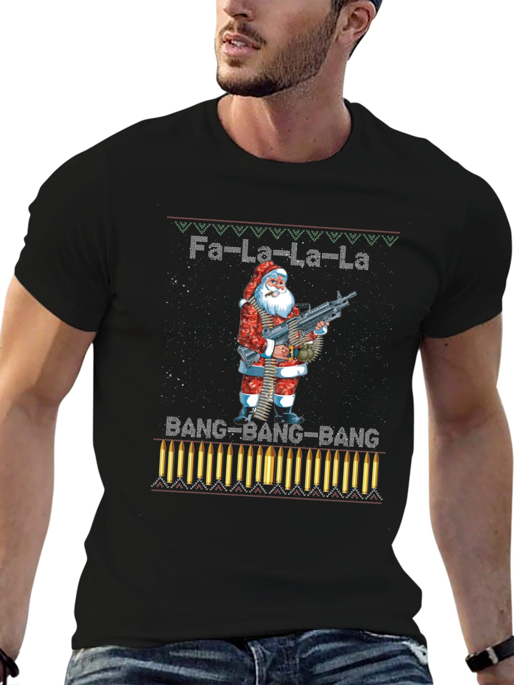 Fa-La-La-La-La Santa Machine Gun T-Shirt