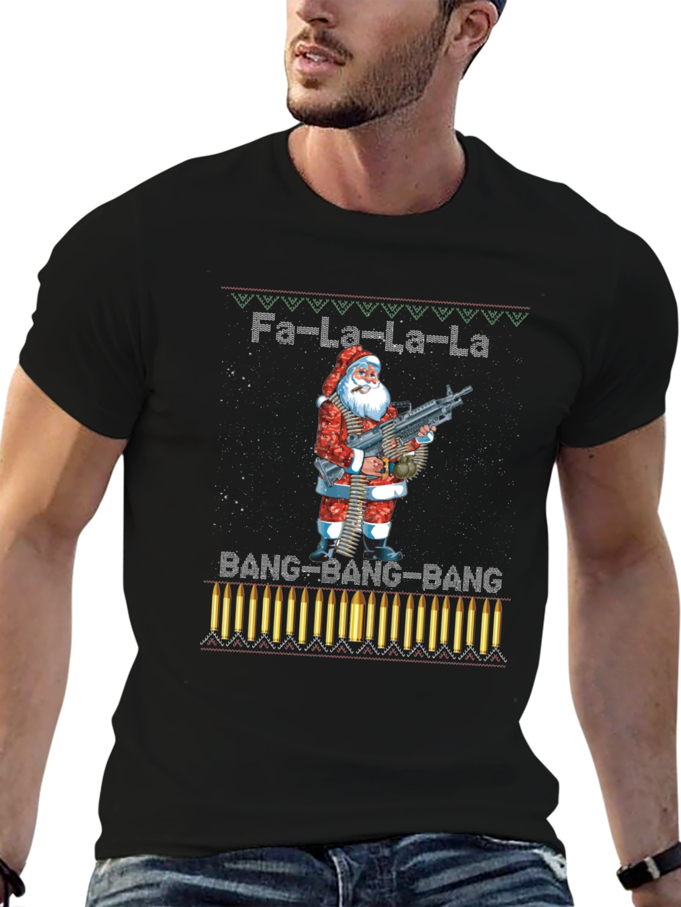 Fa-La-La-La-La Santa Machine Gun T-Shirt